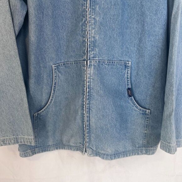 Chic Denim Jacket Hooded Soft Full Zip 100% Cotton Casual Cool Retro Y2K Size LG - Picture 7 of 11